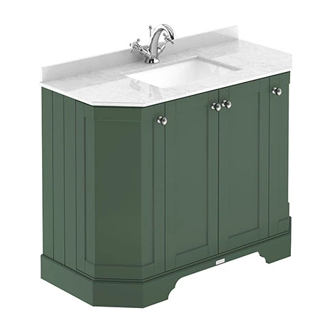 LOF883_P.jpg Old London Hunter Green Art Deco 1000mm Angled Cabinet with White Marble Basin Top -Victorian Plumbing Shop LOF883 P