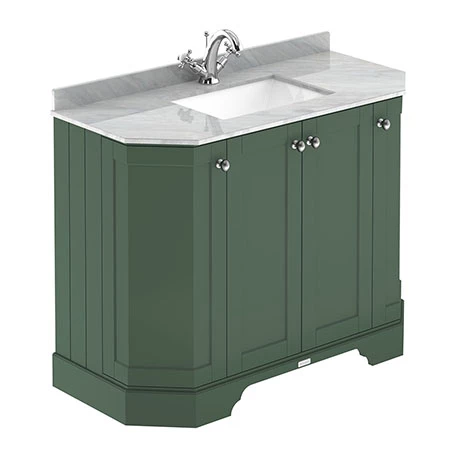 LOF884_P.jpg Old London Hunter Green Art Deco 1000mm Angled Cabinet with Grey Marble Basin Top -Victorian Plumbing Shop LOF884 P