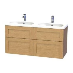 Miller London 120 Wall Hung Four Drawer Vanity Unit + Double Basin - Oak