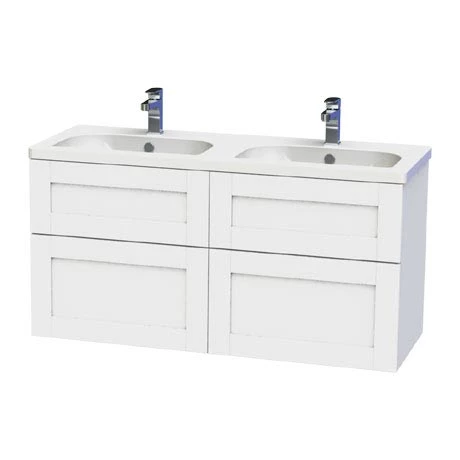 LOND120WHIDR_P.jpg Miller London 120 Wall Hung Four Drawer Vanity Unit + Double Basin (White) -Victorian Plumbing Shop LOND120WHIDR P
