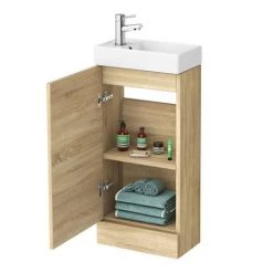 Milan W400 x D222mm Natural Oak Effect Compact Floor Standing Basin Unit -Victorian Plumbing Shop MIL005 d2 460