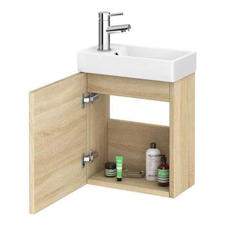 MIL011_d4_460.jpg Milan W400 x D222mm Natural Oak Effect Compact Wall Hung Basin Unit -Victorian Plumbing Shop MIL011 d4 460