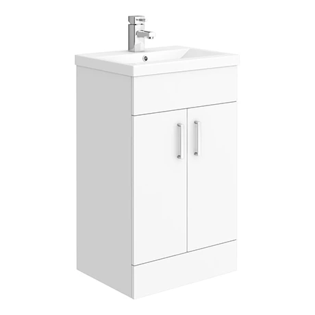 MVME500-n-p.jpg Toreno Basin Unit - 500mm Modern High Gloss White with Mid Edged Basin -Victorian Plumbing Shop MVME500 n p