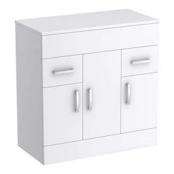 Toreno Floor Standing Countertop Vanity Unit - Gloss White - 805mm with Chrome Handles