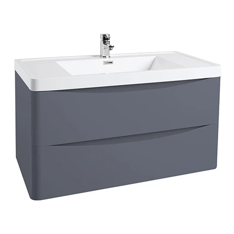 MZ9MGWH1-p.jpg Monza Matt Grey 900mm Wide Wall Mounted Vanity Unit -Victorian Plumbing Shop MZ9MGWH1 p