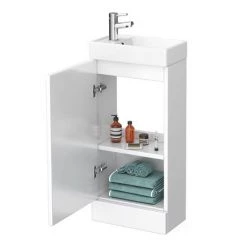 Milan Small Floor Standing Vanity Basin Unit - Gloss White (W400 x D222mm) 2 Milan Small Floor Standing Vanity Basin Unit - Gloss White (W400 x D222mm) -Victorian Plumbing Shop Milan Small Floor Standing Vanity Basin Unit d3 460