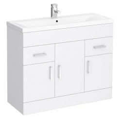 Toreno Basin Unit - 1000mm Modern High Gloss White with Mid Edged Basin