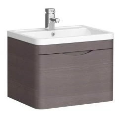 Monza 600mm Wall Hung 1 Drawer Vanity Unit (Stone Grey Woodgrain - Depth 450mm)