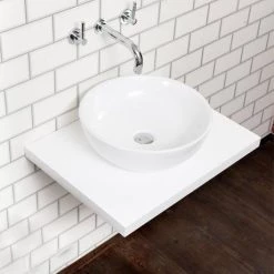 Nova Wall Hung Slimline Countertop Basin Shelf - Gloss White - 600 x 450mm 2 Nova Wall Hung Slimline Countertop Basin Shelf - Gloss White - 600 x 450mm -Victorian Plumbing Shop NV 600 WH n d1 460