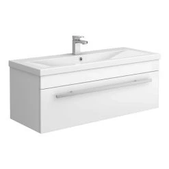 Nova 1000mm Mid-Edge Basin Wall Hung High Gloss White Vanity Unit