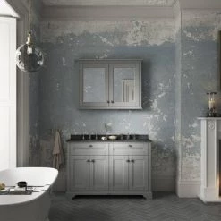 Old London 1200mm Cabinet & Double Bowl Black Marble Top - Storm Grey -Victorian Plumbing Shop OLBM12SG d2 460