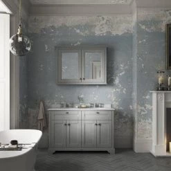 Old London 1200mm Cabinet & Double Bowl Grey Marble Top - Storm Grey -Victorian Plumbing Shop OLGM12SG detail1 460