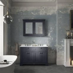 Old London 1200mm Cabinet & Double Bowl White Marble Top - Twilight Blue 2 Old London 1200mm Cabinet & Double Bowl White Marble Top - Twilight Blue -Victorian Plumbing Shop OLWM12TB d2 460