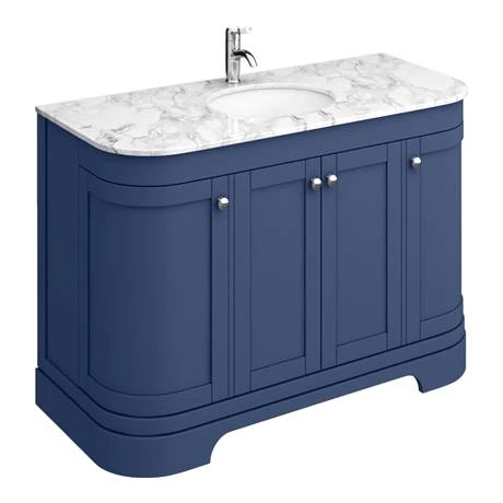 PBC12BLCRVM_d1_460.jpg Period Bathroom Co. 1220mm Curved Vanity Unit with White Marble Basin Top - Cobalt Blue -Victorian Plumbing Shop PBC12BLCRVM d1 460