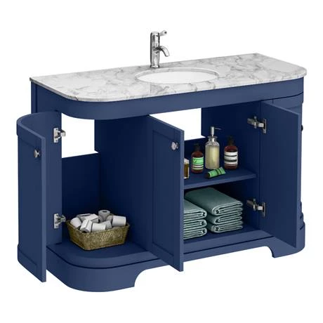 PBC12BLCRVM_d2_460.jpg Period Bathroom Co. 1220mm Curved Vanity Unit with White Marble Basin Top - Cobalt Blue -Victorian Plumbing Shop PBC12BLCRVM d2 460