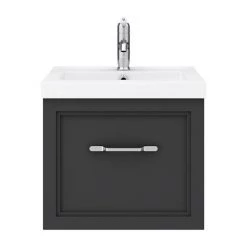 Period Bathroom Co. Wall Hung Vanity - Matt Black - 500mm 1 Drawer with Chrome Handle 3 Period Bathroom Co. Wall Hung Vanity - Matt Black - 500mm 1 Drawer with Chrome Handle -Victorian Plumbing Shop PBC5WHBLK1D d3 460