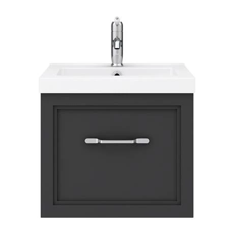 PBC5WHBLK1D-d3_460.jpg Period Bathroom Co. Wall Hung Vanity - Matt Black - 500mm 1 Drawer with Chrome Handle -Victorian Plumbing Shop PBC5WHBLK1D d3 460