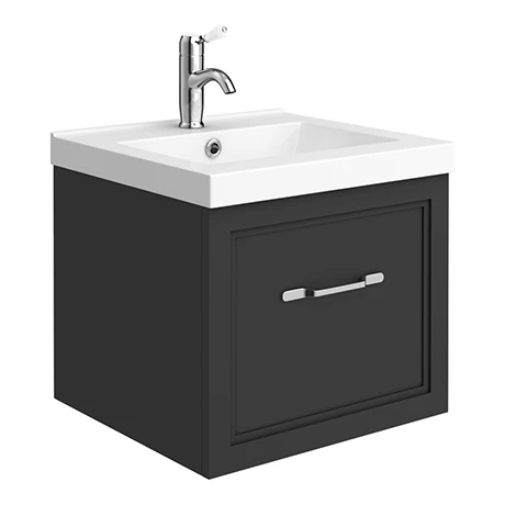 PBC5WHBLK1D_p.jpg Period Bathroom Co. Wall Hung Vanity - Matt Black - 500mm 1 Drawer with Chrome Handle -Victorian Plumbing Shop PBC5WHBLK1D p