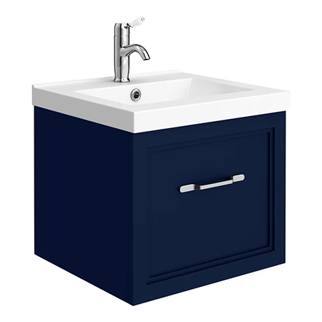 PBC5WHBLU1D-p.jpg Period Bathroom Co. Wall Hung Vanity - Matt Blue - 500mm 1 Drawer with Chrome Handle -Victorian Plumbing Shop PBC5WHBLU1D p