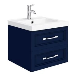Period Bathroom Co. Wall Hung Vanity - Matt Blue - 500mm 2 Drawer with Chrome Handles