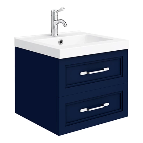 PBC5WHBLU2D_p.jpg Period Bathroom Co. Wall Hung Vanity - Matt Blue - 500mm 2 Drawer with Chrome Handles -Victorian Plumbing Shop PBC5WHBLU2D p