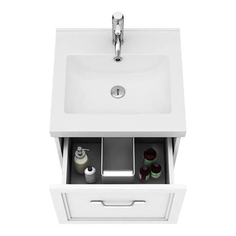 PBC5WHWHT1D_d1_460.jpg Period Bathroom Co. Wall Hung Vanity - Matt White - 500mm 1 Drawer with Chrome Handle -Victorian Plumbing Shop PBC5WHWHT1D d1 460