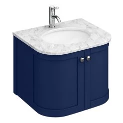 Period Bathroom Co. 620mm Curved Wall Hung Vanity with White Marble Basin Top - Cobalt Blue
