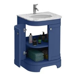 Period Bathroom Co. 620mm Curved Vanity Unit with White Marble Basin Top - Cobalt Blue -Victorian Plumbing Shop PBC6BLCRVM d3 460