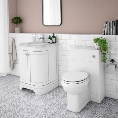 PBC6WTCRVM_d1_460.jpg Period Bathroom Co. 620mm Curved Vanity Unit with White Marble Basin Top - White -Victorian Plumbing Shop PBC6WTCRVM d1 460