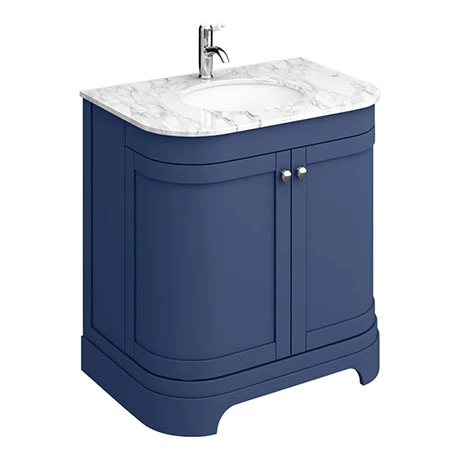 PBC8BLCRVM_P.jpg Period Bathroom Co. 820mm Curved Vanity Unit with White Marble Basin Top - Cobalt Blue -Victorian Plumbing Shop PBC8BLCRVM P