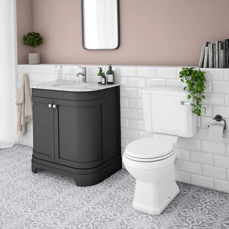 PBC8DGCRVM-d1_460.jpg Period Bathroom Co. 820mm Curved Vanity Unit with White Marble Basin Top - Dark Grey -Victorian Plumbing Shop PBC8DGCRVM d1 460