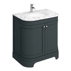 Period Bathroom Co. 820mm Curved Vanity Unit with White Marble Basin Top - Dark Grey