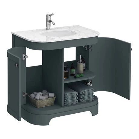PBC8DGCRVM_d2_460.jpg Period Bathroom Co. 820mm Curved Vanity Unit with White Marble Basin Top - Dark Grey -Victorian Plumbing Shop PBC8DGCRVM d2 460