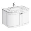 Period Bathroom Co. 820mm Curved Wall Hung Vanity with White Marble Basin Top - White