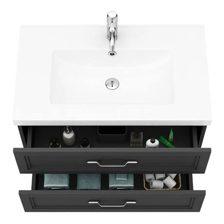 PBC8WHBLK2D_d1_460.jpg Period Bathroom Co. Wall Hung Vanity - Matt Black - 800mm 2 Drawer with Chrome Handles -Victorian Plumbing Shop PBC8WHBLK2D d1 460