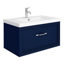 Period Bathroom Co. Wall Hung Vanity - Matt Blue - 800mm 1 Drawer with Chrome Handle