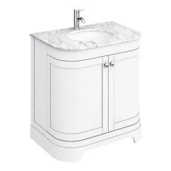 Period Bathroom Co. 820mm Curved Vanity Unit with White Marble Basin Top - White