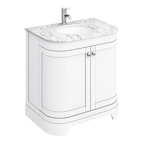 PBC8WTCRVM_P.jpg Period Bathroom Co. 820mm Curved Vanity Unit with White Marble Basin Top - White -Victorian Plumbing Shop PBC8WTCRVM P