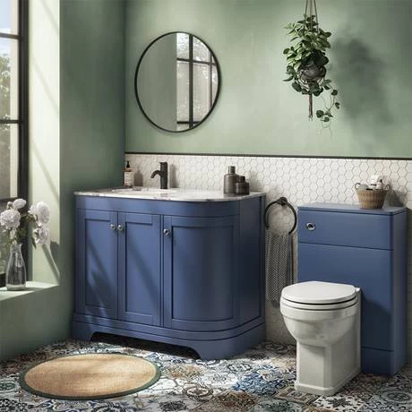 PBC9BLCRVMLH_d1_460.jpg Period Bathroom Co. 920mm LH Offset Vanity Unit with White Marble Basin Top - Cobalt Blue -Victorian Plumbing Shop PBC9BLCRVMLH d1 460