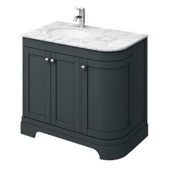 Period Bathroom Co. 920mm LH Offset Vanity Unit with White Marble Basin Top - Dark Grey
