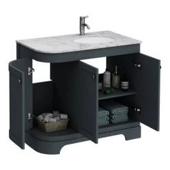 Period Bathroom Co. 920mm RH Offset Vanity Unit with White Marble Basin Top - Dark Grey -Victorian Plumbing Shop PBC9DGCRVMRH d2 460