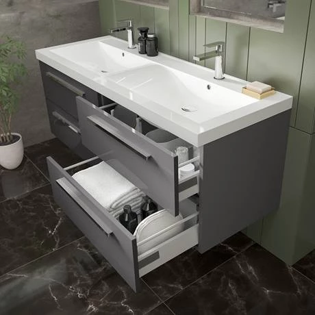 QUA002_D3_460.jpg Hudson Reed 1440mm Gloss Grey Quartet Double Basin Vanity Unit -Victorian Plumbing Shop QUA002 D3 460