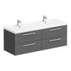 Hudson Reed 1440mm Gloss Grey Quartet Double Basin Vanity Unit