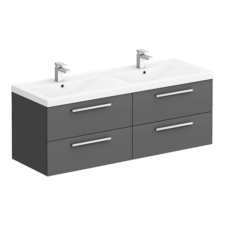 QUA002_np.jpg Hudson Reed 1440mm Gloss Grey Quartet Double Basin Vanity Unit -Victorian Plumbing Shop QUA002 np