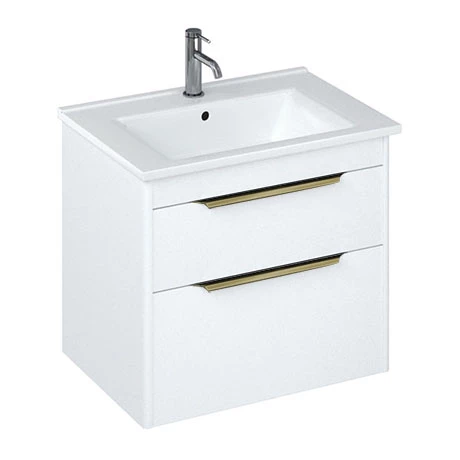 S65DDWSQBR_P.jpg Britton Shoreditch 650mm Wall-Hung Double Drawer Vanity Unit with Brass Handles - Matt White -Victorian Plumbing Shop S65DDWSQBR P