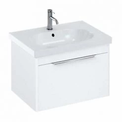 Britton Shoreditch Wall Hung Vanity Unit - Matt White - 650mm with Chrome Handle inc. Round Basin