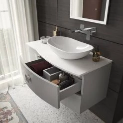 Hudson Reed Sarenna Wall Hung Countertop Vanity Unit - Dove Grey - 1000mm with White Marble Top -Victorian Plumbing Shop SAR203 D2 460