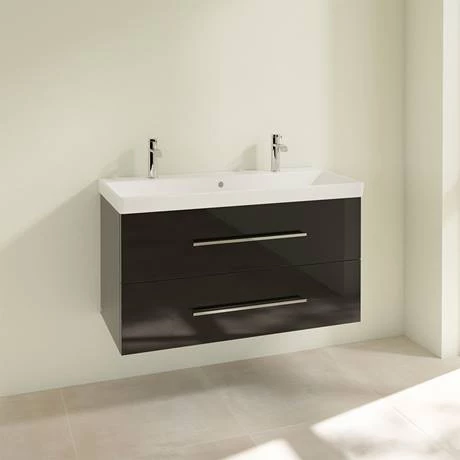 SAVE01B301_D1_460.jpg Villeroy and Boch Avento Crystal Black 1000mm Wall Hung 2-Drawer Double Vanity Unit -Victorian Plumbing Shop SAVE01B301 D1 460
