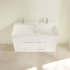 Villeroy and Boch Avento Crystal White 1000mm Wall Hung 2-Drawer Double Vanity Unit 3 Villeroy and Boch Avento Crystal White 1000mm Wall Hung 2-Drawer Double Vanity Unit -Victorian Plumbing Shop SAVE01B401 D3 460