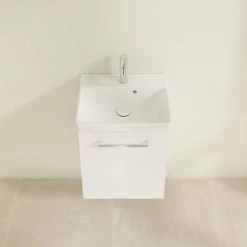 Villeroy and Boch Avento Crystal White 450mm Wall Hung 1-Door Vanity Unit -Victorian Plumbing Shop SAVE15B401 D3 460